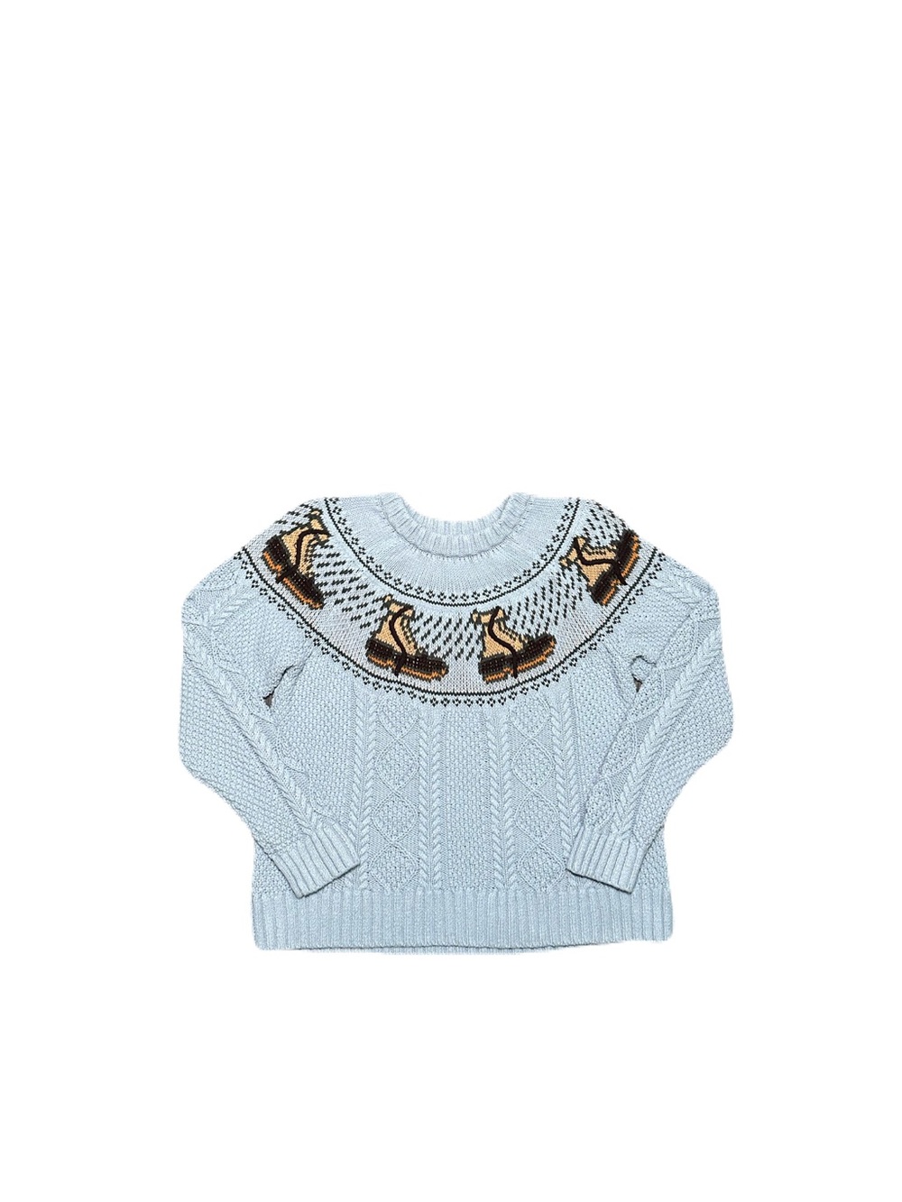 LL Bean Bean Boot Cable Knit Sweater Fisherman Women’s Large Baby Blue